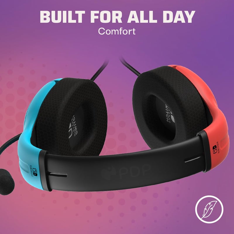 pdp Gaming LVL40 Airlite Stereo Headset for Nintendo Switch/Lite/OLED - Wired Power Noise Cancelling Microphone, Lightweight Soft Comfort On Ear Headphones (Mario Neon - Red & Blue) - Image 4